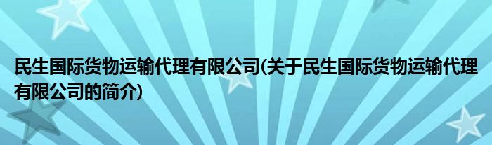 民生国际货物运输代理有限公司(关于民生国际货物运输代理有限公司的简介)火狐电竞(图1)